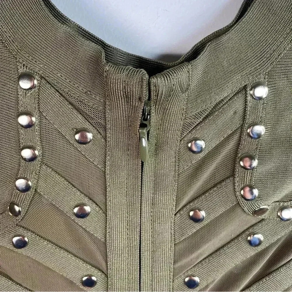 House of CB London Olive Green Mesh Bandage Mini Dress With Gold Studs - Picture 7 of 8